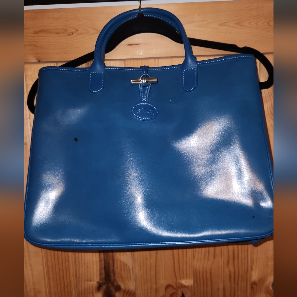 Longchamp Leather Tote Teal Blue Color